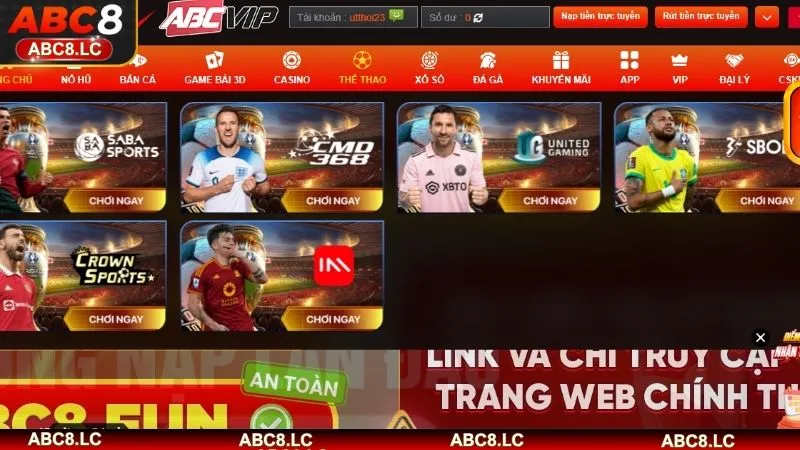 Thể thao ABC8 sảnh game đáng trải nghiệm nhất hiện nay