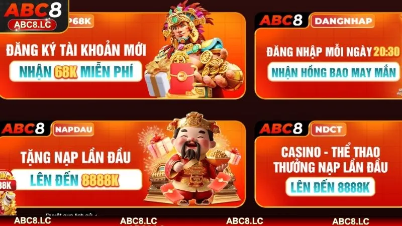 Thưởng chào mừng cực hấp dẫn khi tham gia ABC8