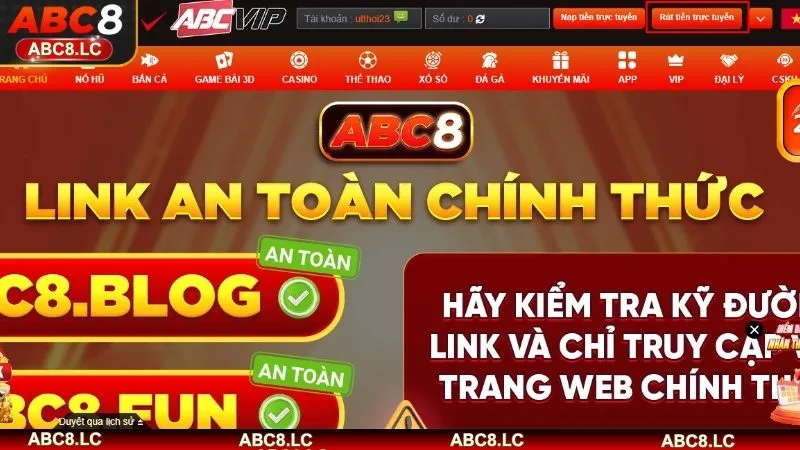 Truy cập mục “rút tiền” trên giao diện chính